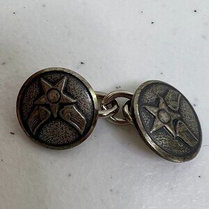Army Air Forces World War II Cufflink Silver Tone Star‎ Wings Vintage Eisen